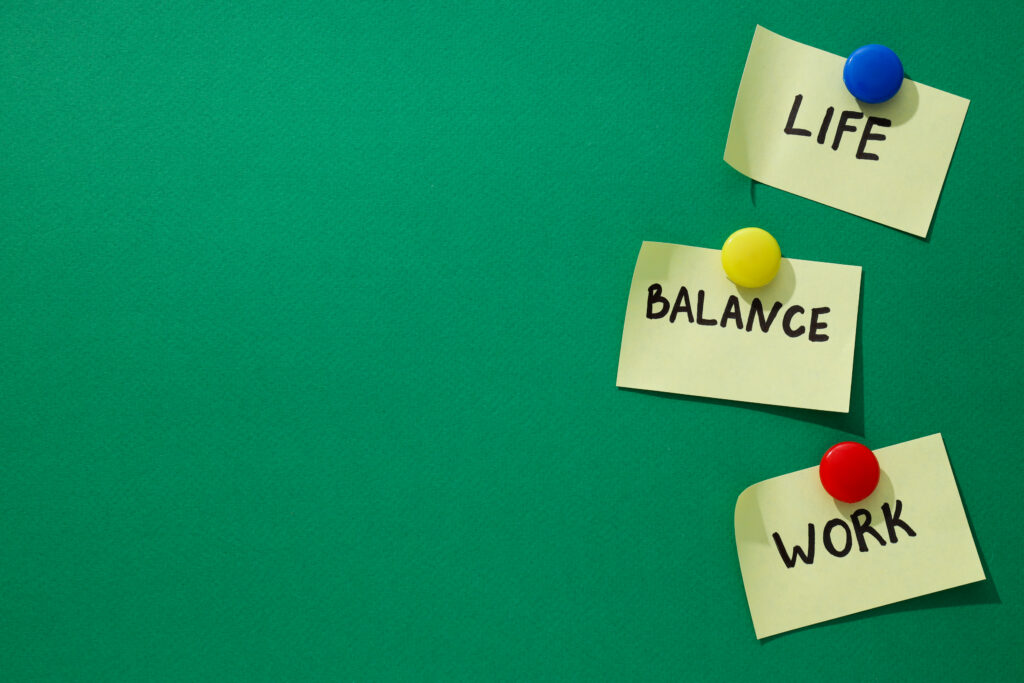 Work life balance concept, notes on blackboard.